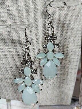 Opaline Silver Tone Clear Rhinestone Unsigned Pierced Earrings Reproduction NEW